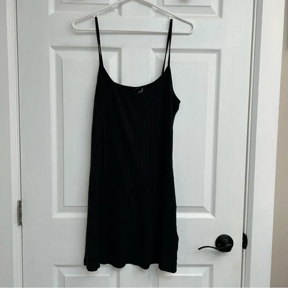 Divided Black Ribbed Dress - Picture 1 of 12